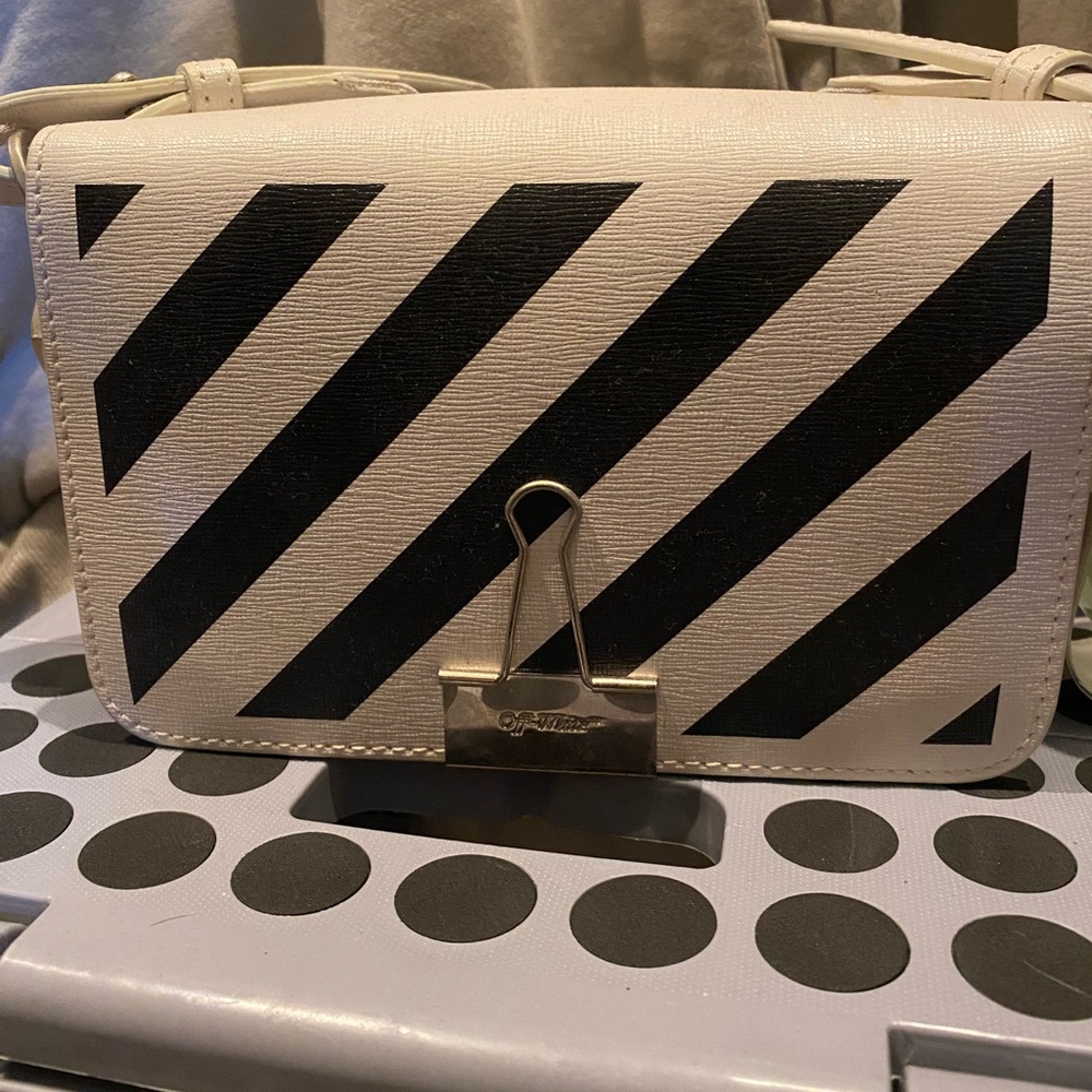 Off-White Black and White Diagonal Stripe Crossbody Bag